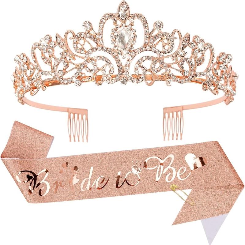 

Bachelorette Party Sash Headband Crown Set Bride to Be Hen Night Bridal Shower Crown Hen Party Engagement