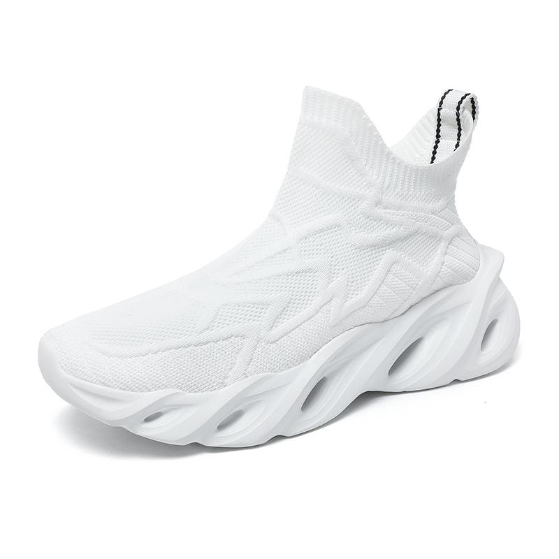 

Мужские вязаные сетчатые высокие повседневные спортивные кроссовки Легкие дышащие модные кроссовки для бега для мужчин Модная обувь 36 белый