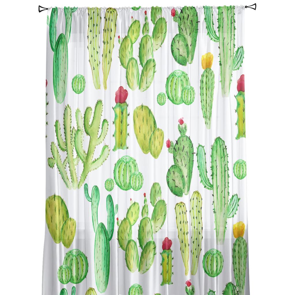 Succulent Cactus Modern Curtains For Living Room Transparent Tulle Curtains Window Sheer For The Bedroom Accessories Decor