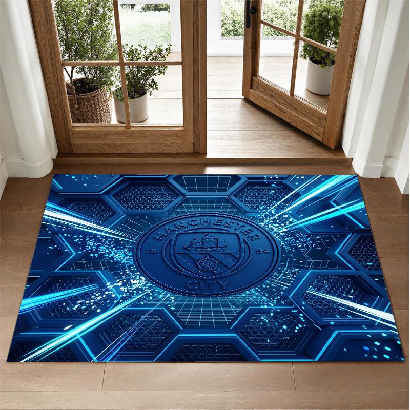 Manchester City Design Crystal Velvet Rug Soft Decorative Mat for Bedroom Entrance