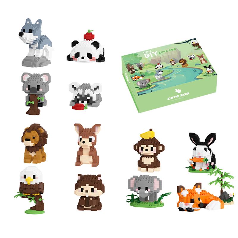 Non-Toxic 12 Styles Gifts Box Cute Zoo Series Building Blocks Kit Kids Toys Diy Micro Blocks Educational Toys Birthday Gifts