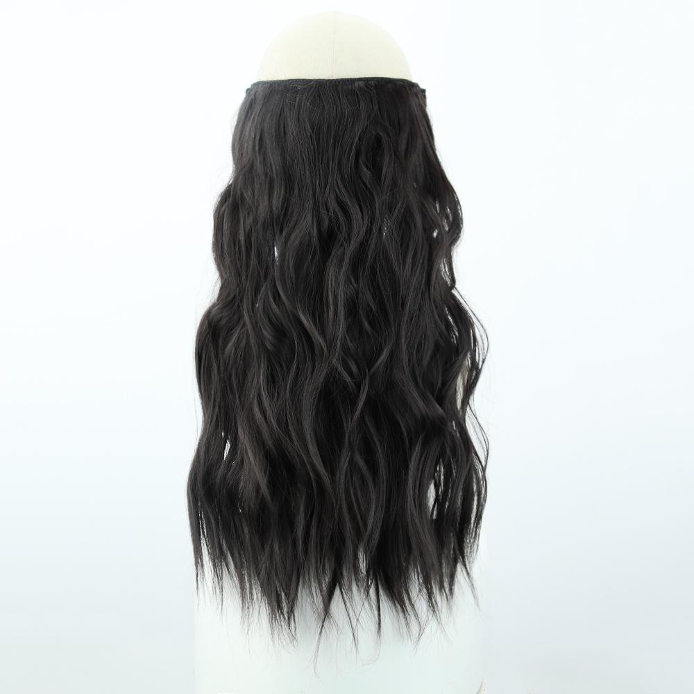 MISSQUEEN Pure Brown Long Wavy Hair Extensions Synthetic Fiber Natural Invisible Wire and Clips Daily Wear Hairpiece