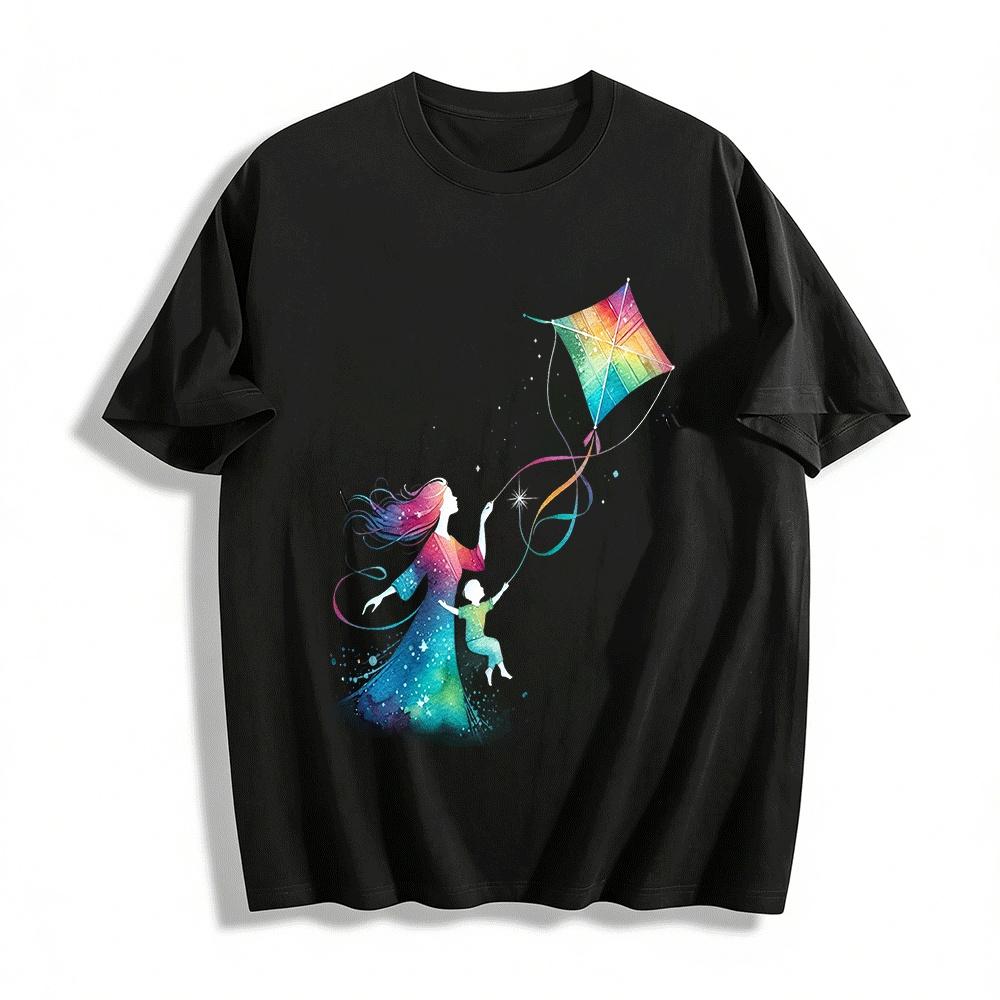 

Watercolor Style Parent-Child Rainbow Kite Print Casual T-Shirt Pure cotton T-shirt XXS