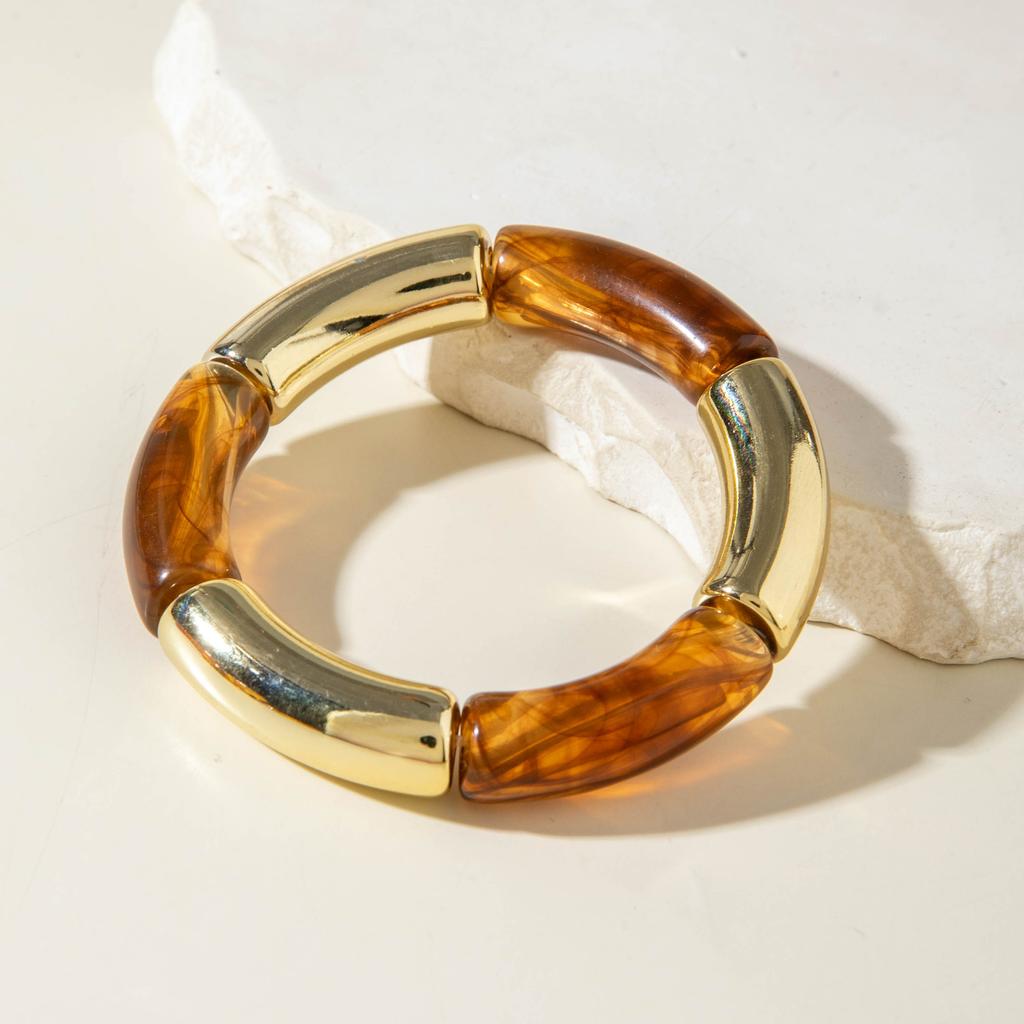 15 Style Vintage Minimalist Elegant Coffee White Resin Elastic Bangle Smooth Open Bracelets Women Daily Holiday Jewelry
