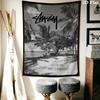 Blue Sky Palm Tree Tapestry, Low Angle Tropical Palm Scenery Street Signature Logo Wall Hanging