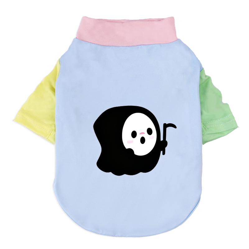 Halloween Cute Ghost Print Pet T‑Shirt Cats & Dogs Soft Cotton Clothes Outfit For Bichon French Bulldog Holiday Party Costume
