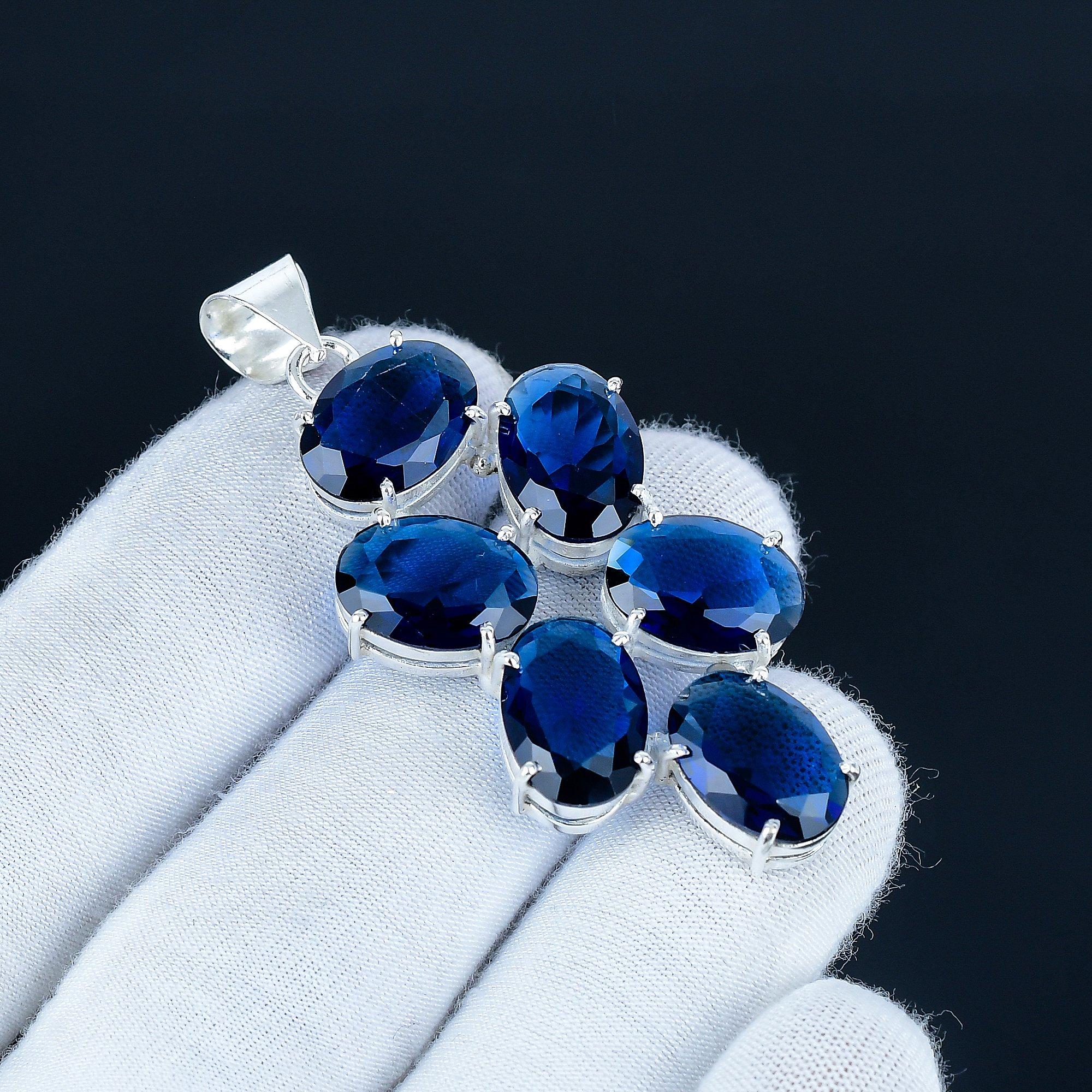 

Кулон с драгоценным камнем сапфиром, серебро 925 пробы - Дизайн ручной работы, украшение на каждый день, уникальный кулон с сапфиром, подарок на день рождения 2.5 синий