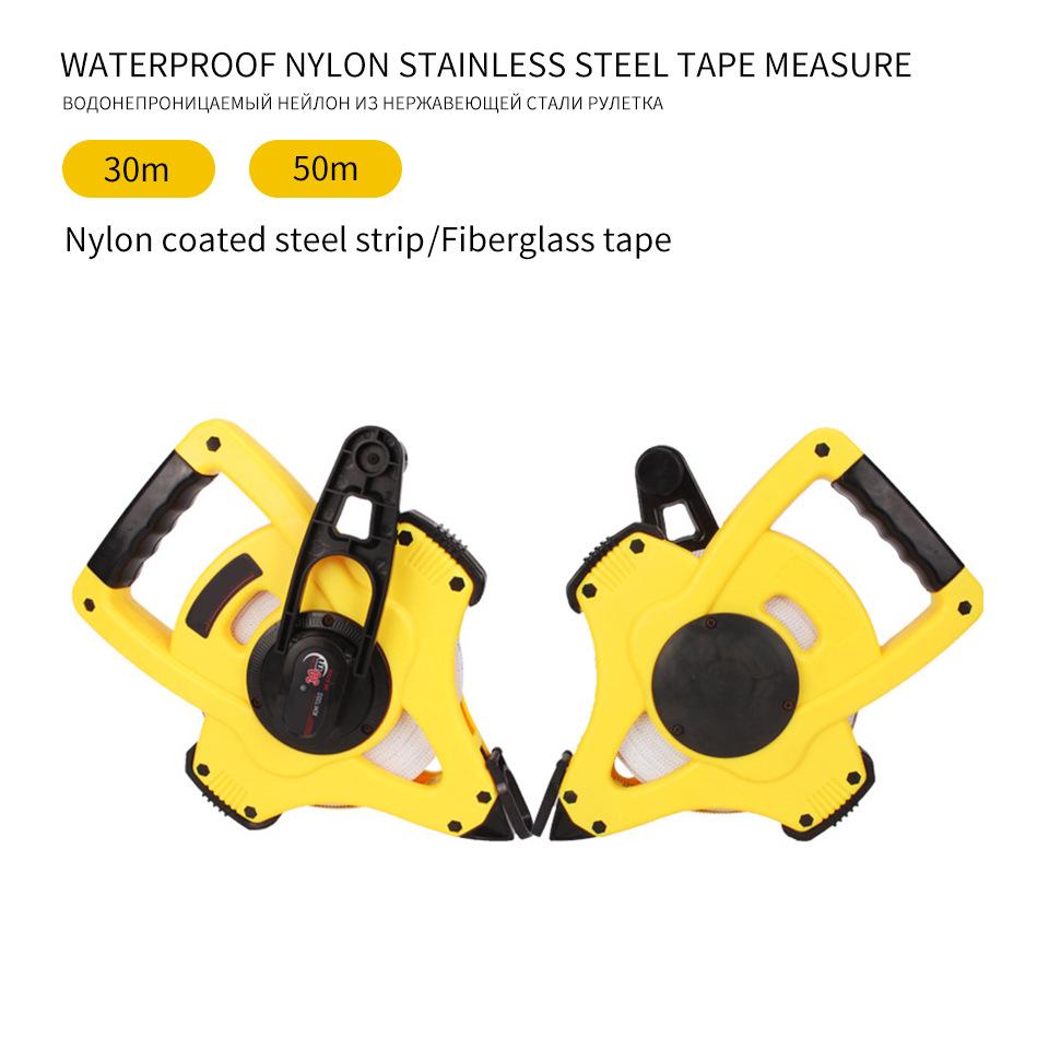 30m Yellow Plastic Shell Steel Frame Measuring Tape with Fiberglass Hand Crank for Engineering Surveying