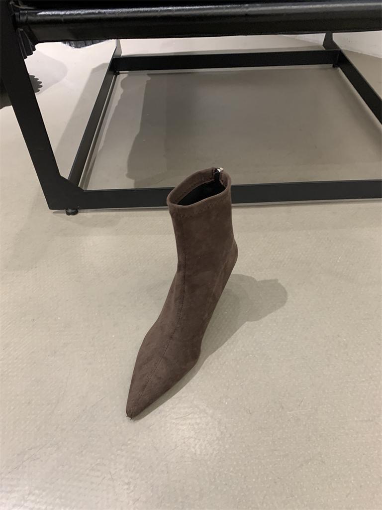 High Heel Pointed Suede Skinny Boots Small Short Boots Women'S Shoes Spring, Autumn And Winter Velvet Korean Small Ankle Boots