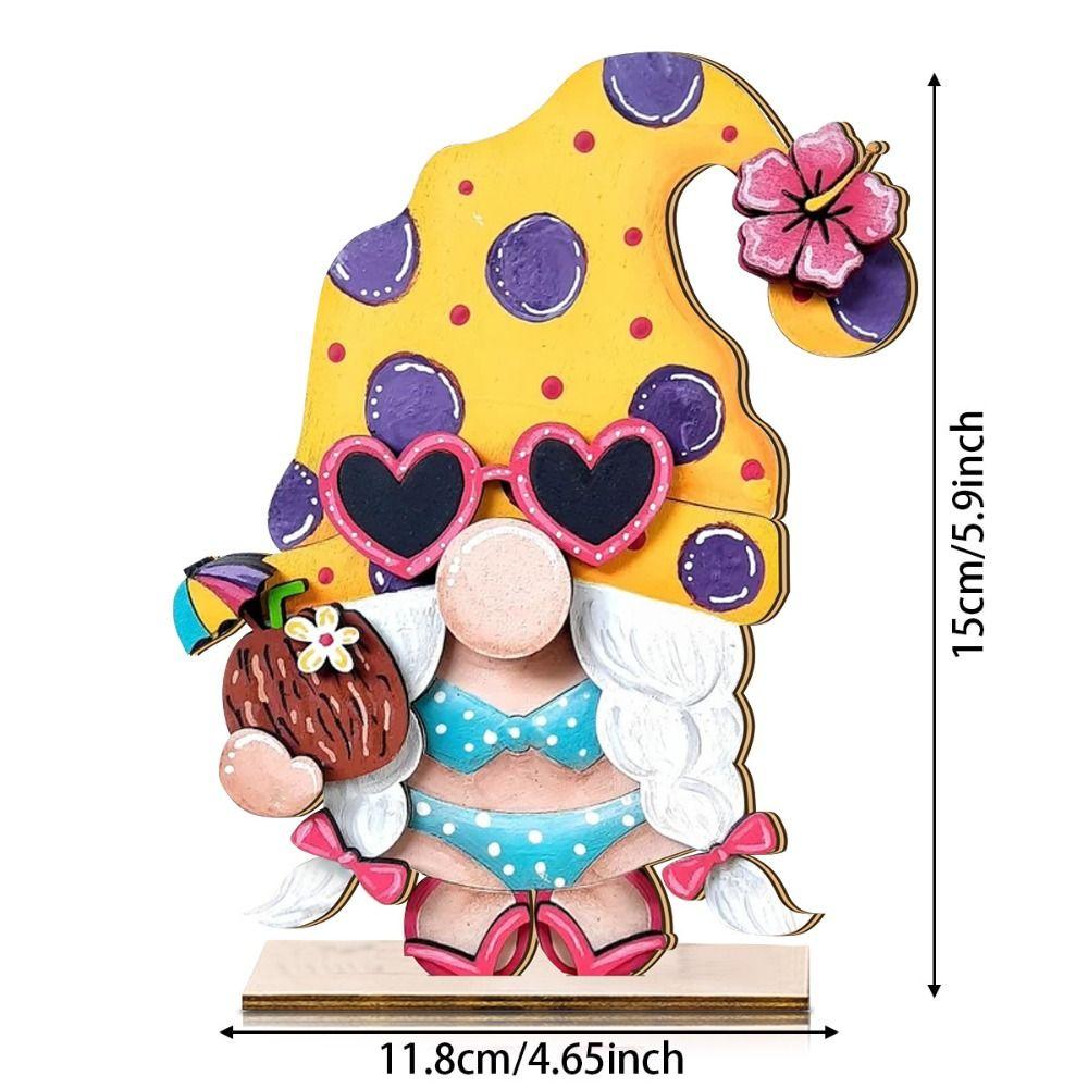 Beach Wooden Dwarf Ornaments Colorful Hawaiian Ornaments Durable Summer Dwarf Sign Cafe Bar