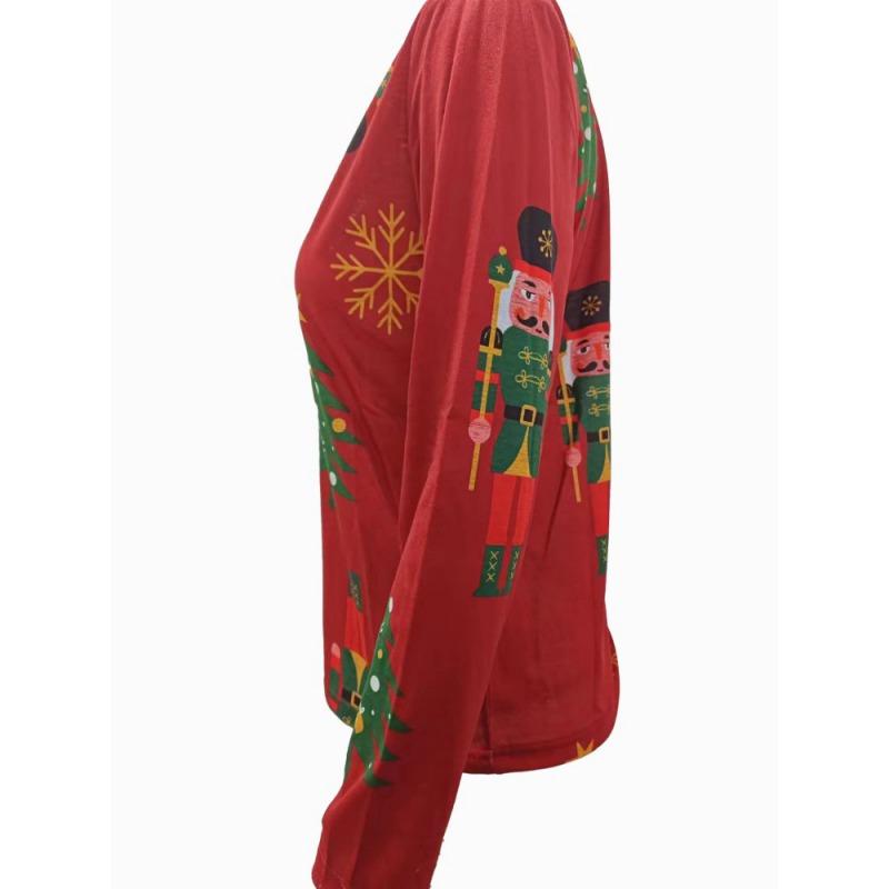 Women's Christmas Tree Printed V-neck Long Sleeved Sweatshirt Xmas Top