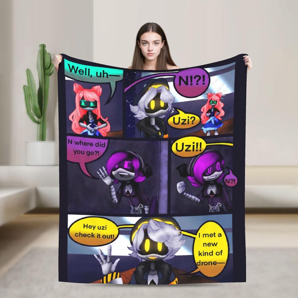 Murder Drones Game Knitted Blanket Fleece Uzi Doorman Horror Super Warm Throw Blankets for Home Couch Bedspread