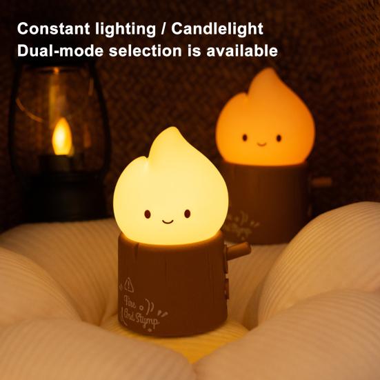 Night Light Adorable Shape Dimmable 2 Lighting Modes USB Rechargeable Realistic Flickering Flame LED Bedside Lamp