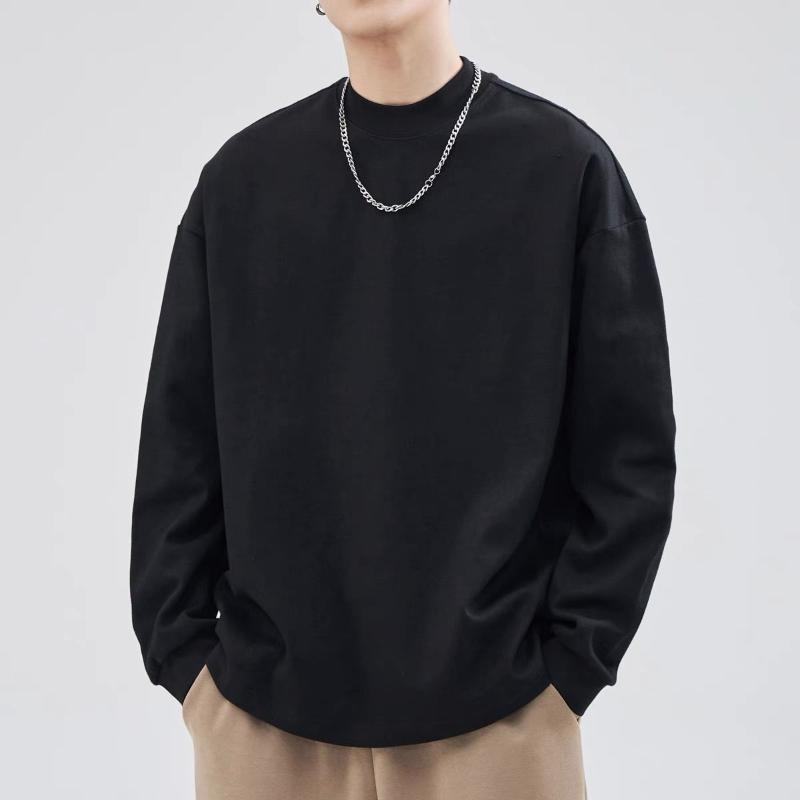 Men's Clothing T-Shirts Long Sleeve Autumn Round Neck Fashion New Comfortable Versatile Solid Color Black White