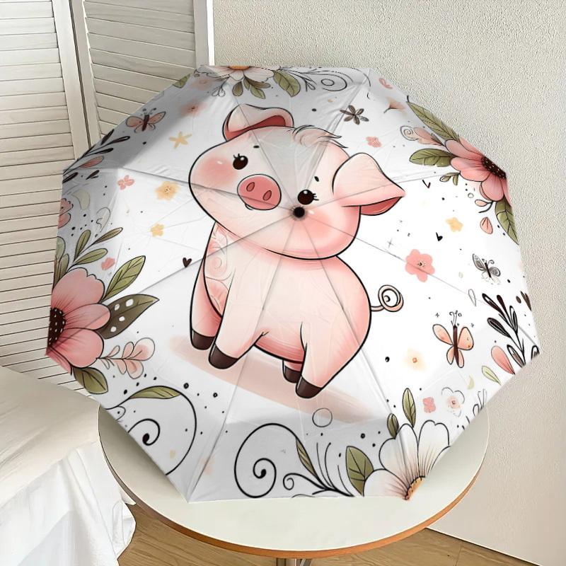 1pc piggy flowers Automatic Open/Close Umbrella Compact Folding Umbrella with 8-Rib Shaft for Women/Men, Portable Travel Umbrella,1172S