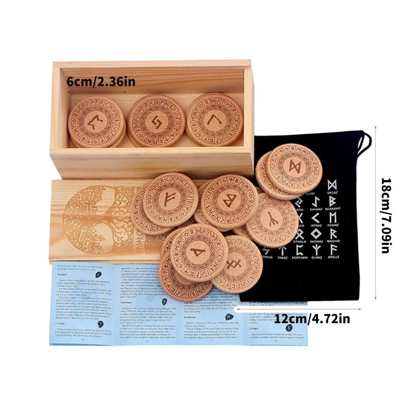 Ancient Norses Runes Stone Wooden Divination Handcarved Nordics Symbols for Spiritual Guidance Historical Recreations