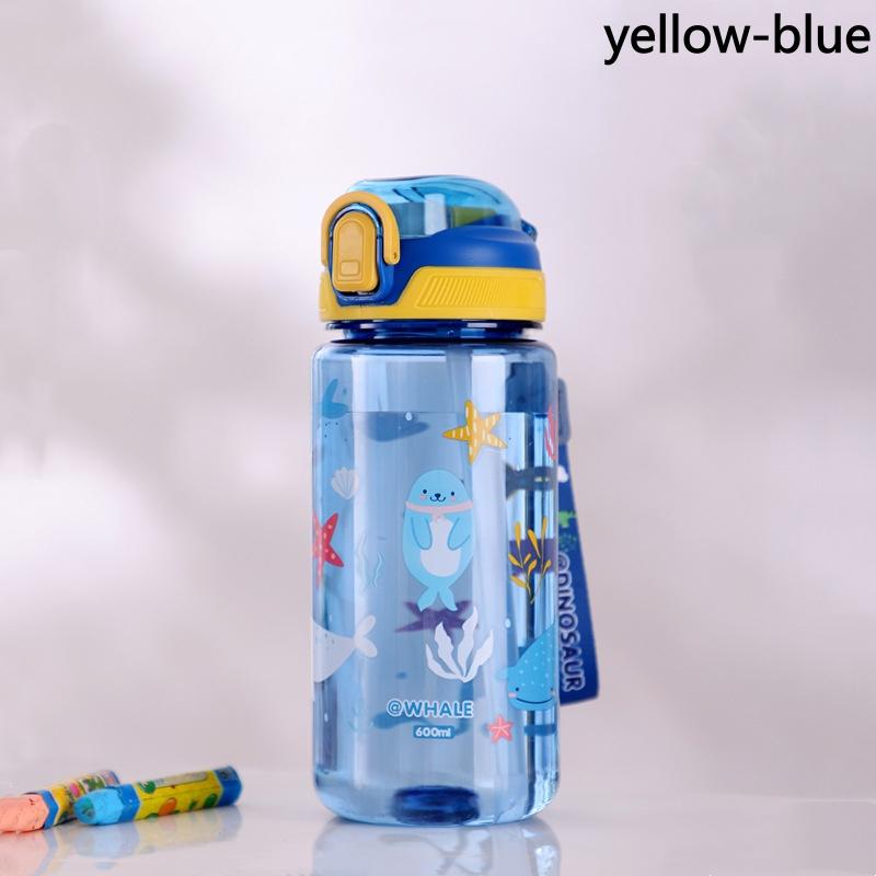 600ml Dinosaur Water Bottle For Kids Water Sippy Cup With Silicone Straw Leakproof Plastic Water Bottles Summer Kids Water Cup