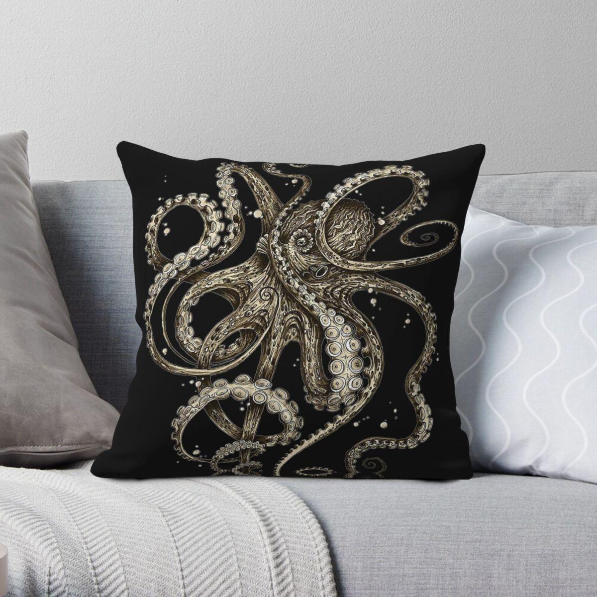 Lu Xika Chen Unisex Sepia Octopus Pillowcase Polyester Linen Velvet Printed Zip Decor Pillow Case Home Cushion Cover