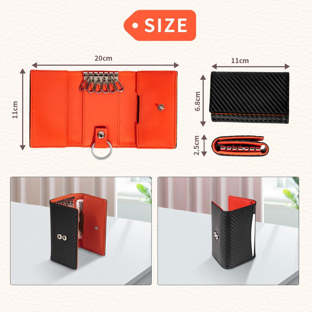 Key Case for Men and Carbon 6 Smart Key Kei Card Key Case JEANE.LIDYA Women, High-Quality Leather, Hooks, Compatible, Car, Car, Waterproof, Small,