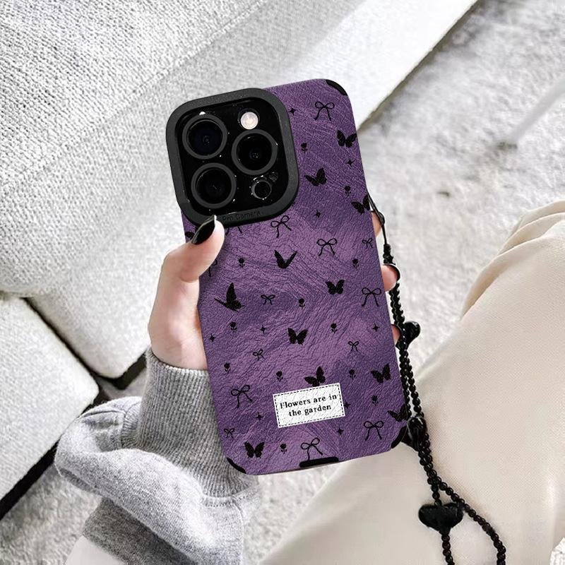 Dark Purple Butterfly Chain Is Suitable for Apple 17promax Mobile Phone Case iPhone15 Soft Silicone 16 Sticker 14 Huawei