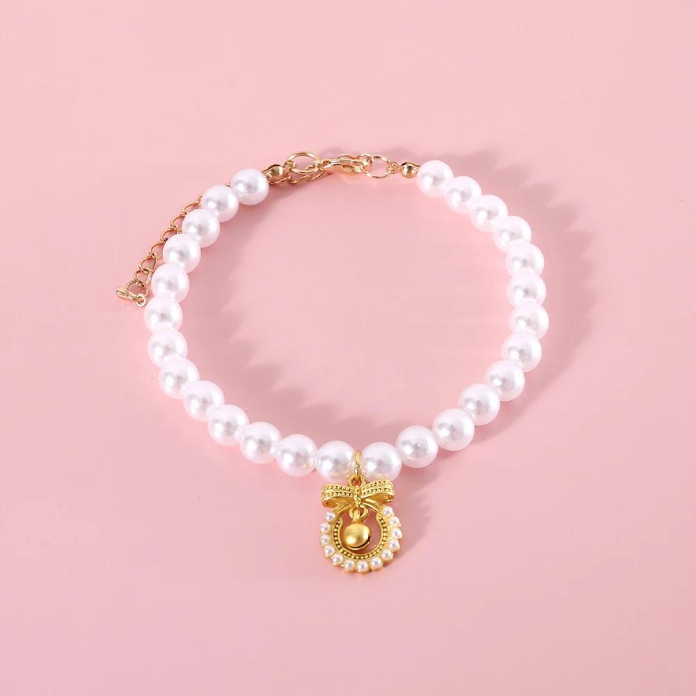 INS Adjustable Sweet Pet Pendant Necklace Princess Style Pet Pearl Necklace Pet Accessories Adjustable Cat Collar Necklace