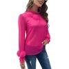 Versatile Women's Floral Chiffon Puff Sleeve Top - Long Sleeve French Style, Rose Solid Color, Age-Reducing Design