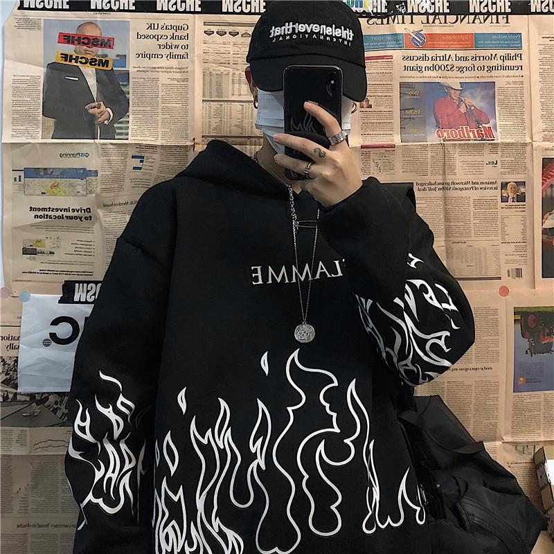 

Goth Harajuku Hoodies Women Anime Oversized Sweatshirt Graffiti Cartoon Print Streetwear S чёрный