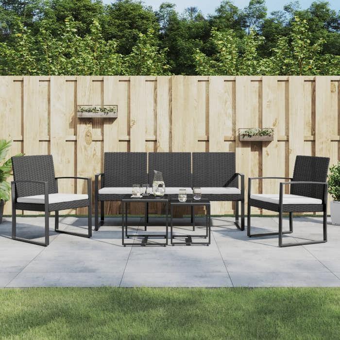 VidaXL Ensemble à manger de jardin avec coussins 5 pcs noir rotin PP, ensemble à manger, ensemble à manger d'extérieur, 360218