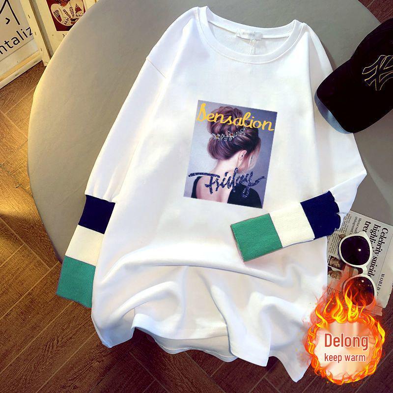 Women's Versatile Loose-Fit Pure Cotton Long Sleeve T-shirt, 2025 Autumn/Winter Collection - Mid-Length Base Layer Covering Buttocks.