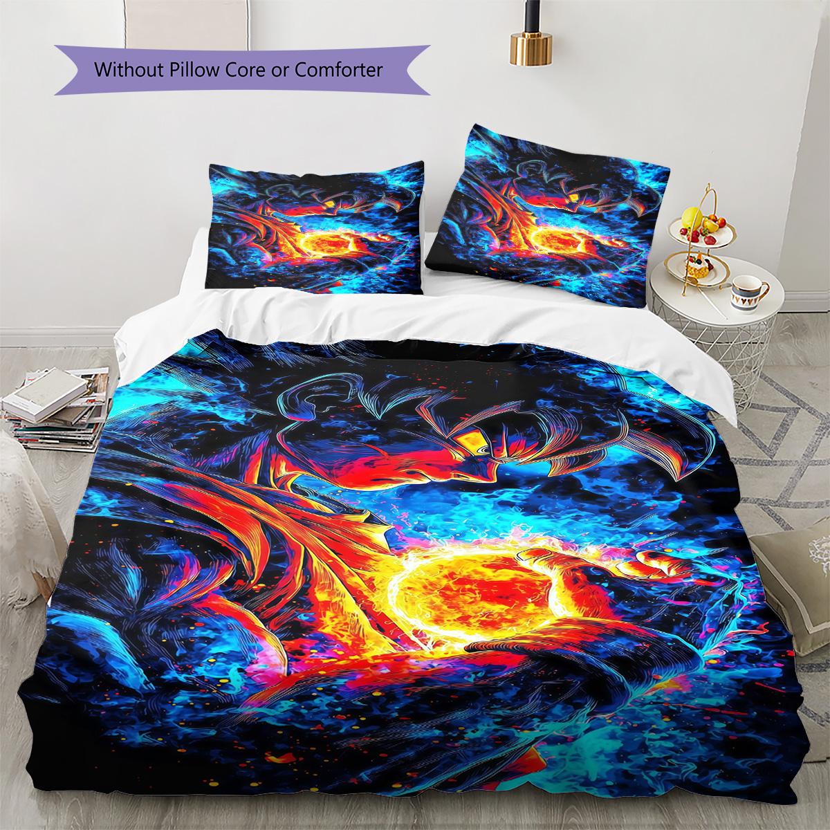 

Dragon Ball Battle Style Bedding Set Soft Microfiber Duvet Cover Pillowcases All-Season Bedding for Home 135x200cm
