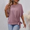 Fashion Round-neck Batwing Sleeve Blazer with Bow Tie At The Hem Shirts