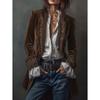 Women's European American Style Solid Color Patchwork Lace Velvet Long Sleeve Coat