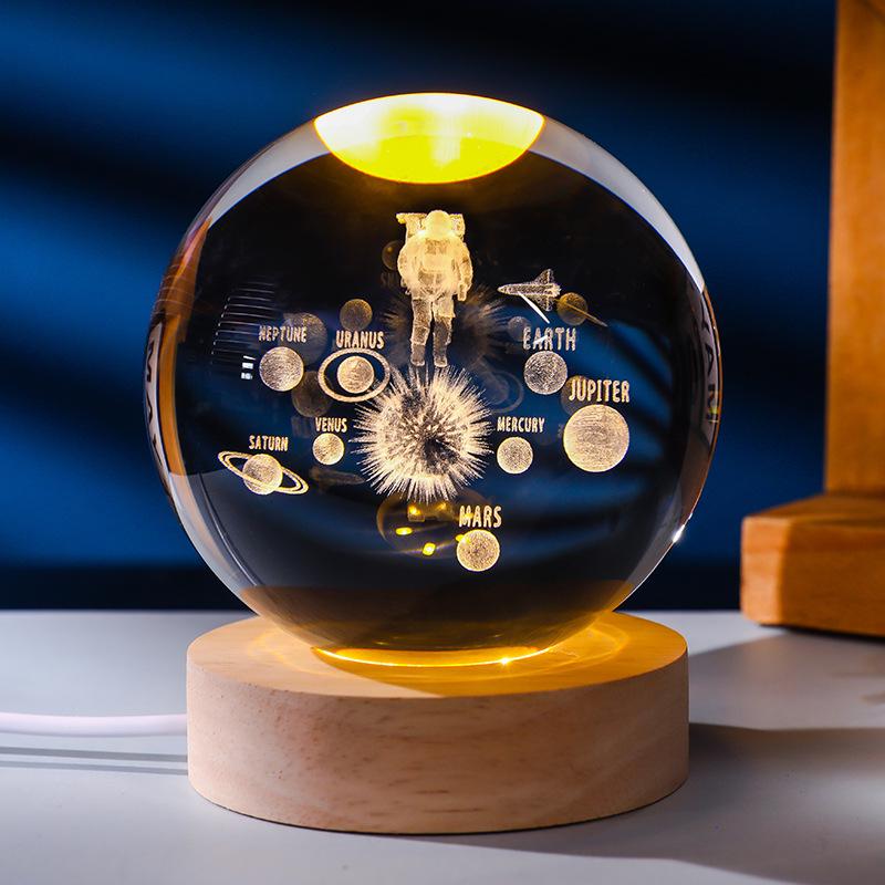3D Crystal Ball Night Light with Wood Base - Artistic Ornament & Creative Gift for Couples and Classmates