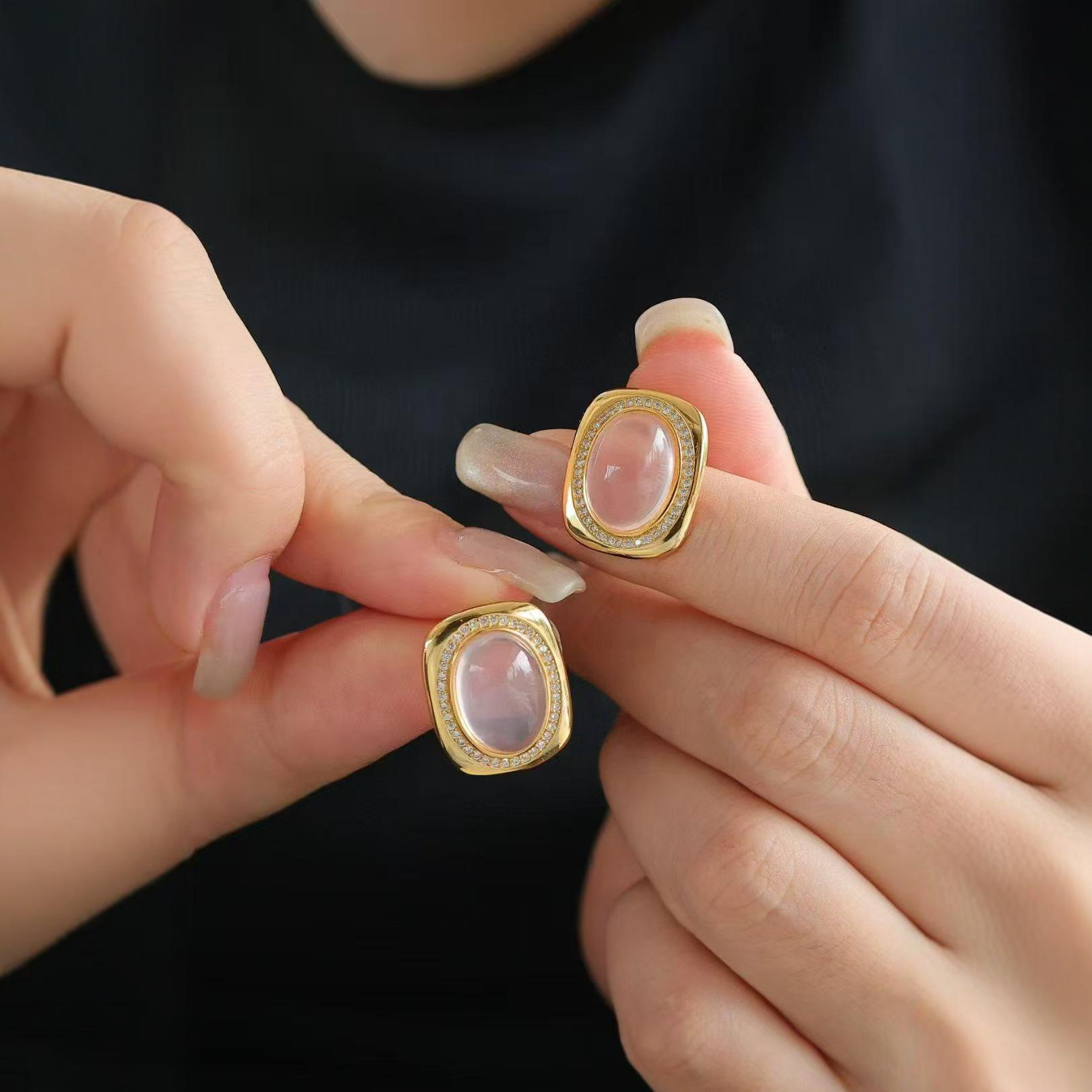 Роскошные серьги из серебра S925 с натуральным флюоритом и розовым кварцем S925 Silver