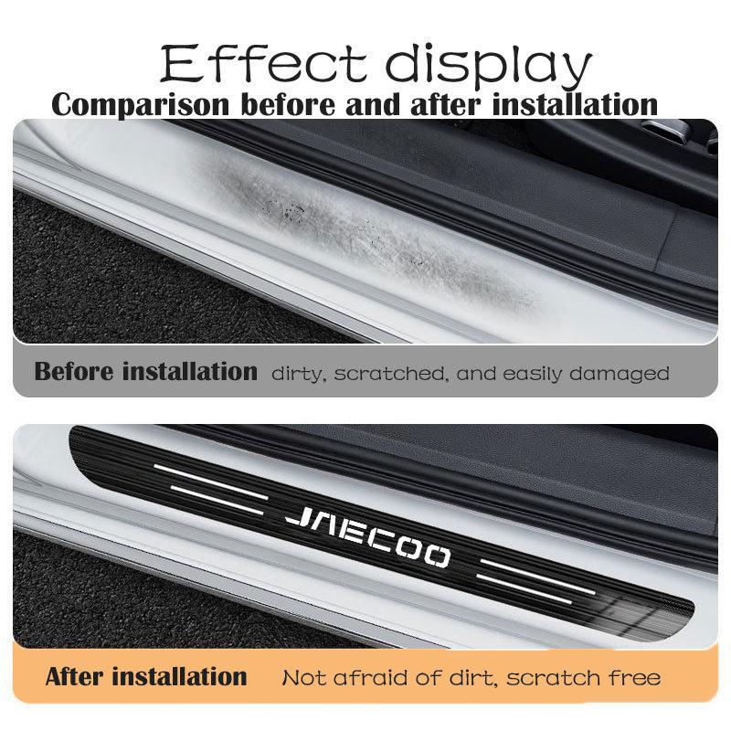 4pcs Car Stainless Door Sill Strip 3D Metal Brushed Black Threshold Sticker for Jaecoo J6 J7 J8 PHEV