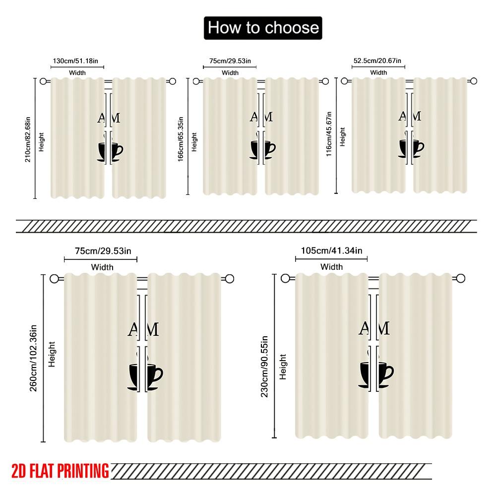 2pcs 2D Flat Printing Party Curtains Morning Coffee Steam Polyester Fabric Without Electricity 0 Perfect for Holiday Family