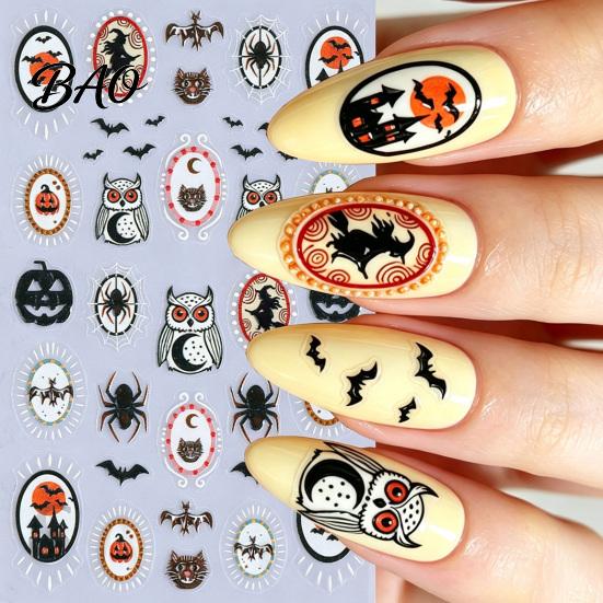 Halloween Nail Art Stickers Women for Halloween, Spooky Ghost Pumpkin Spider Web Bat Decorative Manicure Thorns Decal, DIY Supplies Holiday