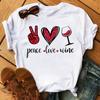 New Women T-Shirt Casual Short Sleeve T Shirt Women's Fashion Rose Red Wine Glass Printed Black T-Shirt Female Tops Tees