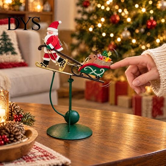 Festive Mantel Decoration Wobbly Santa on Reindeer Christmas Figurine, Metal Balancing Tabletop Decor, Table Decor Swinging Statue for Shelf