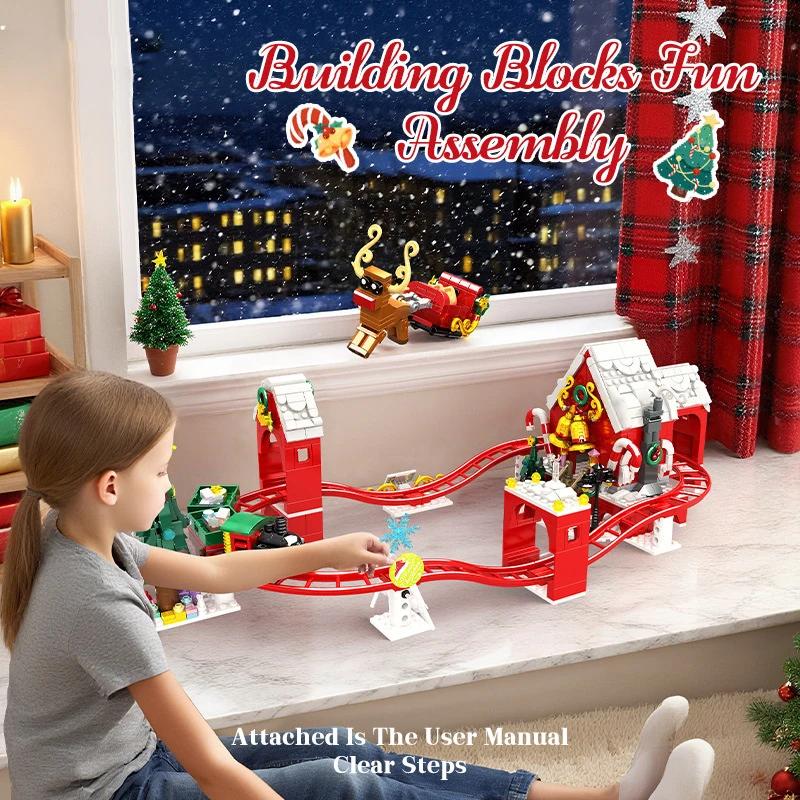 Christmas Building Blocks Set 964 Pieces Mini Train Track Coaster Micro Brick Assembly Toys for Adults Boys Girls Children Gifts