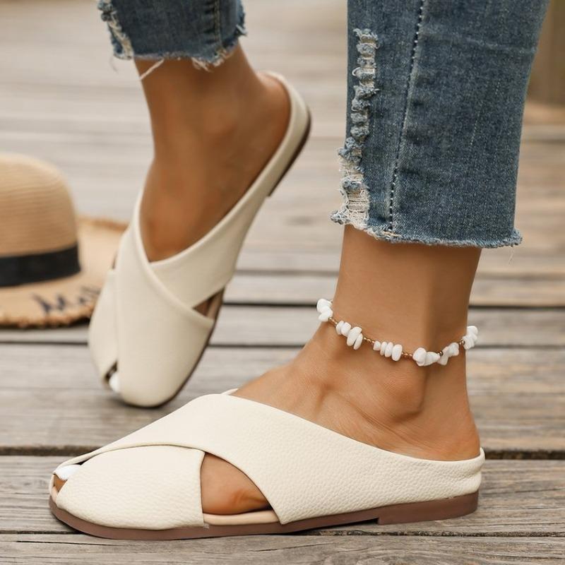 Neue Damenschuhe mit Zehenkappe, Halbschlupf, Flacher Öffnung, Einzelner Schuh, Weicher Sohle und Ein-Fuß-Sandalen