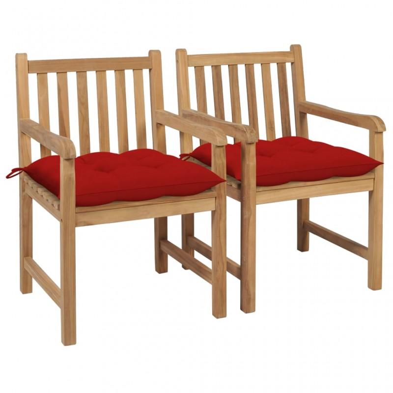 Day and Night - Day and Night Garden Chairs 2 Pcs Solid Teak Wood with Red Cushions