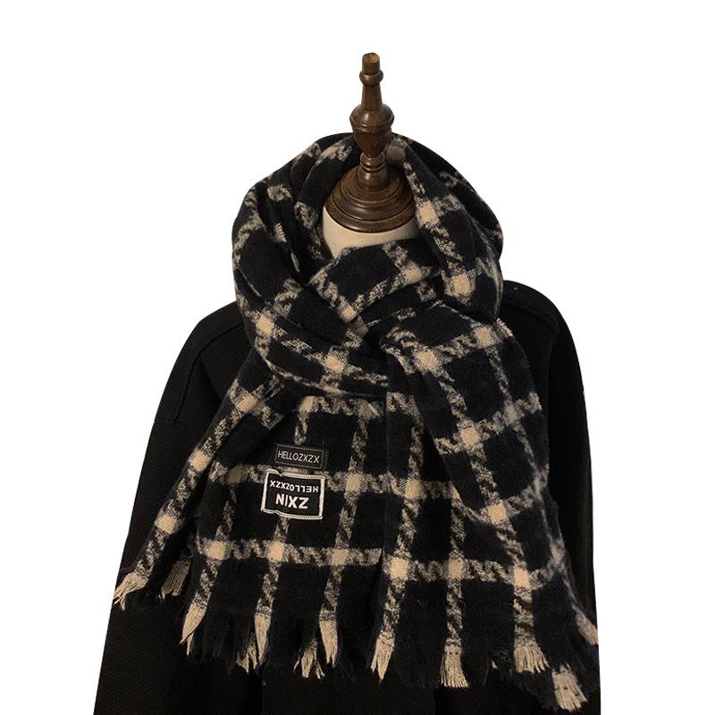 Retro Plaid Scarf Girls Winter Ins Versatile Thickened Warm Long Shawl Dual-purpose Versatile Student Scarf