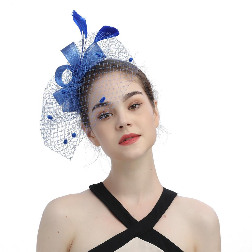 Wedding bride's mesh headdress hairclip floral party accessories European and American horse racing club feather veil headband