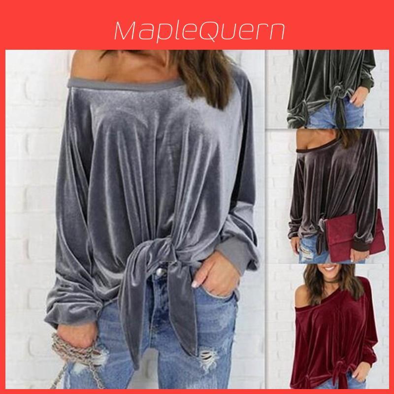 Stylish Loose Off-shoulder Bow-tie Sweatshirt For Women In Solid Colors