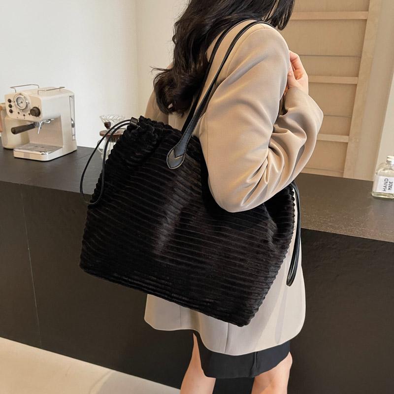 Corduroy Bag Women's Drawstring Shoulder Bag Commuter Tote Bag