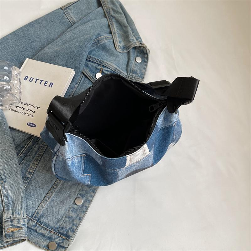 Джинсовая сумка в клетку женская сумка на плечо подмышками сумка на плечо сумка синий — фото 6