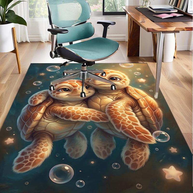 Underwater Two Sea Turtles Office Rug Chair Mat, Entryway Carpet, Suitable for Front Door, Bedroom, Living Room, Desk, Holiday Gift