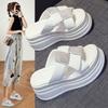 Brand broken size soft leather outer wear one-word slippers new sandals in summer muffin platform sandals