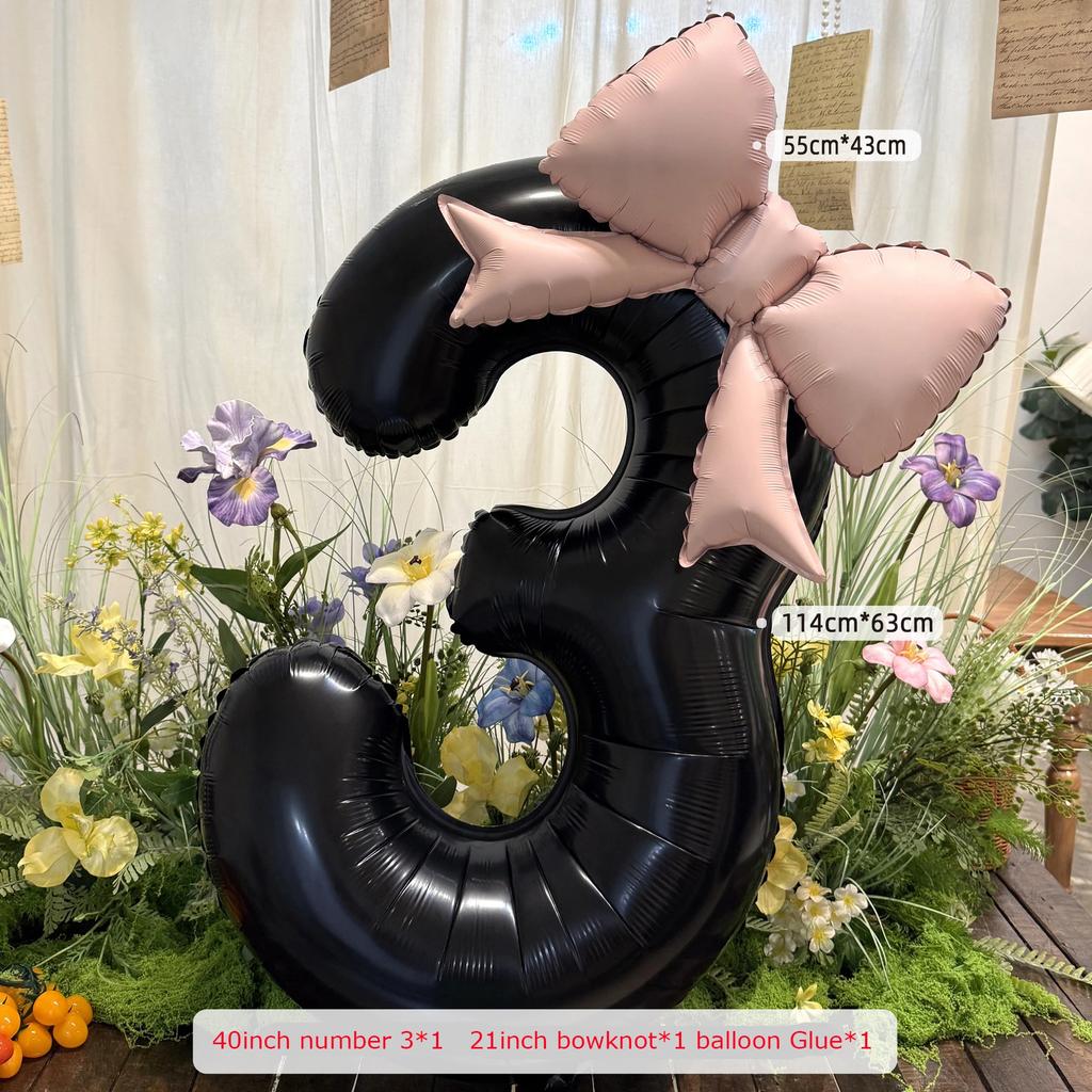 2pcs 40inch Black Bowknot Number Foil Balloons Photo Props Wedding Birthday Party Decorations Anniversary Decoration Number 0123